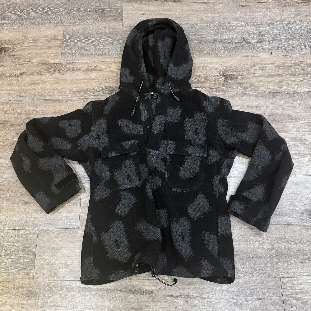 Y-3 Adidas Yohji Yamamoto Pullover Hoodie Black Gray Print Wool Men’s Size Large